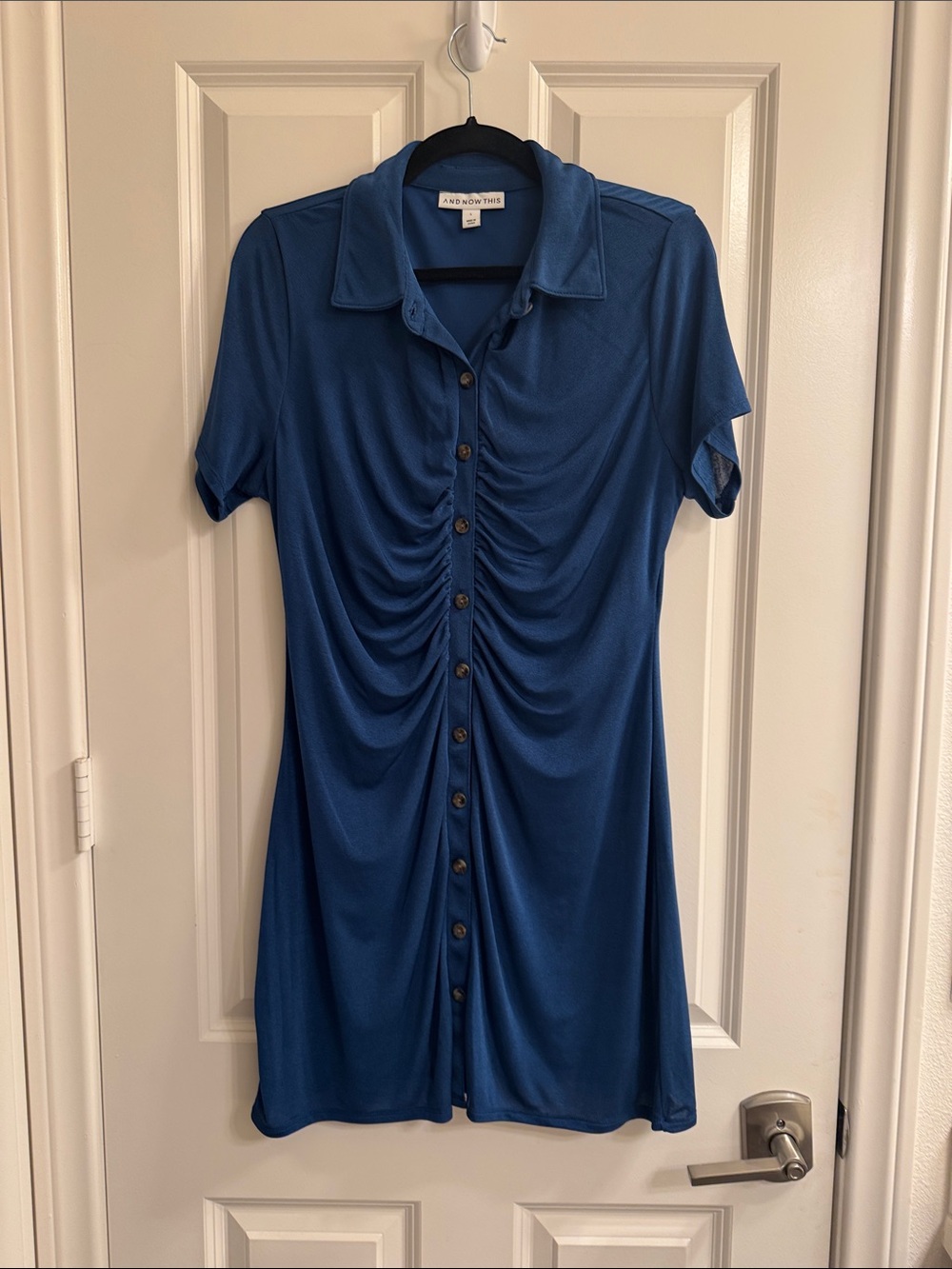 And Now This Gathered-Front Blue Button-Down Shirt